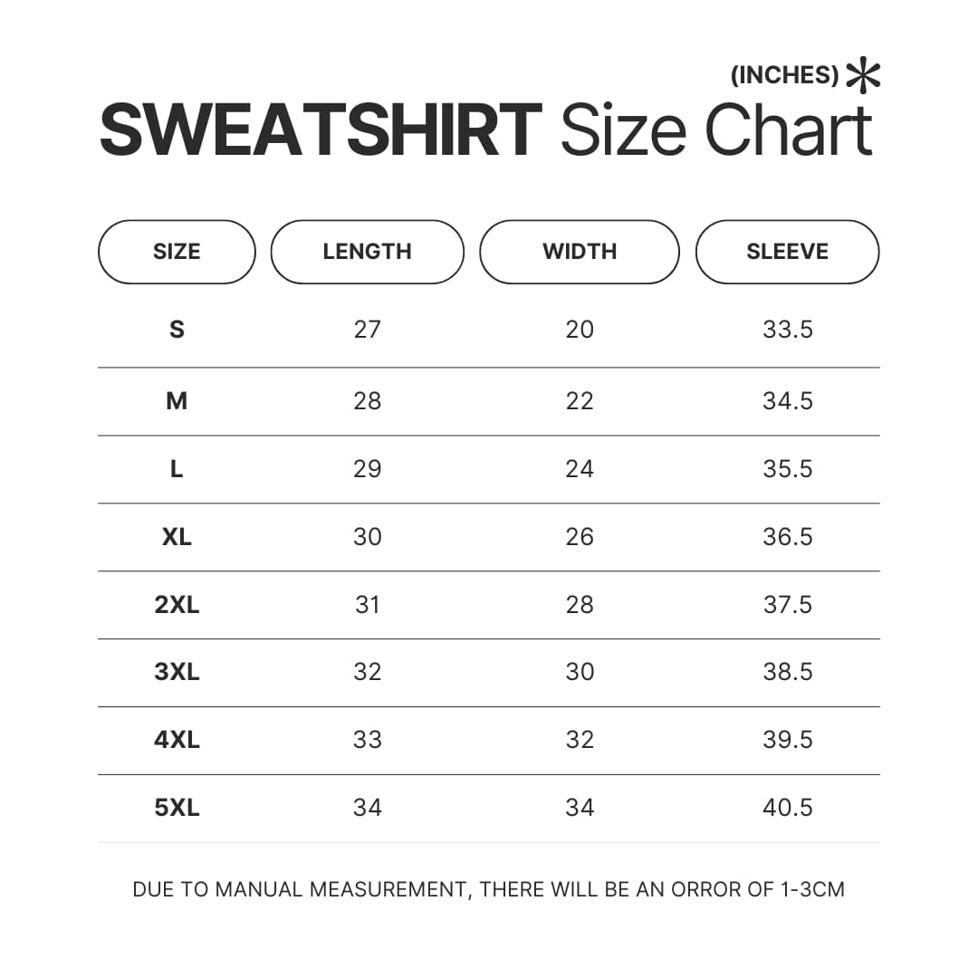 Sweatshirt Size Chart - Mario Merch