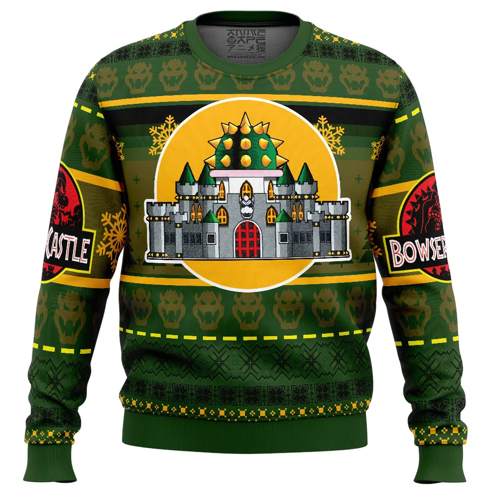 Bowser Castle Super Mario Bros Ugly Christmas Sweater FRONT mockup - Mario Merch