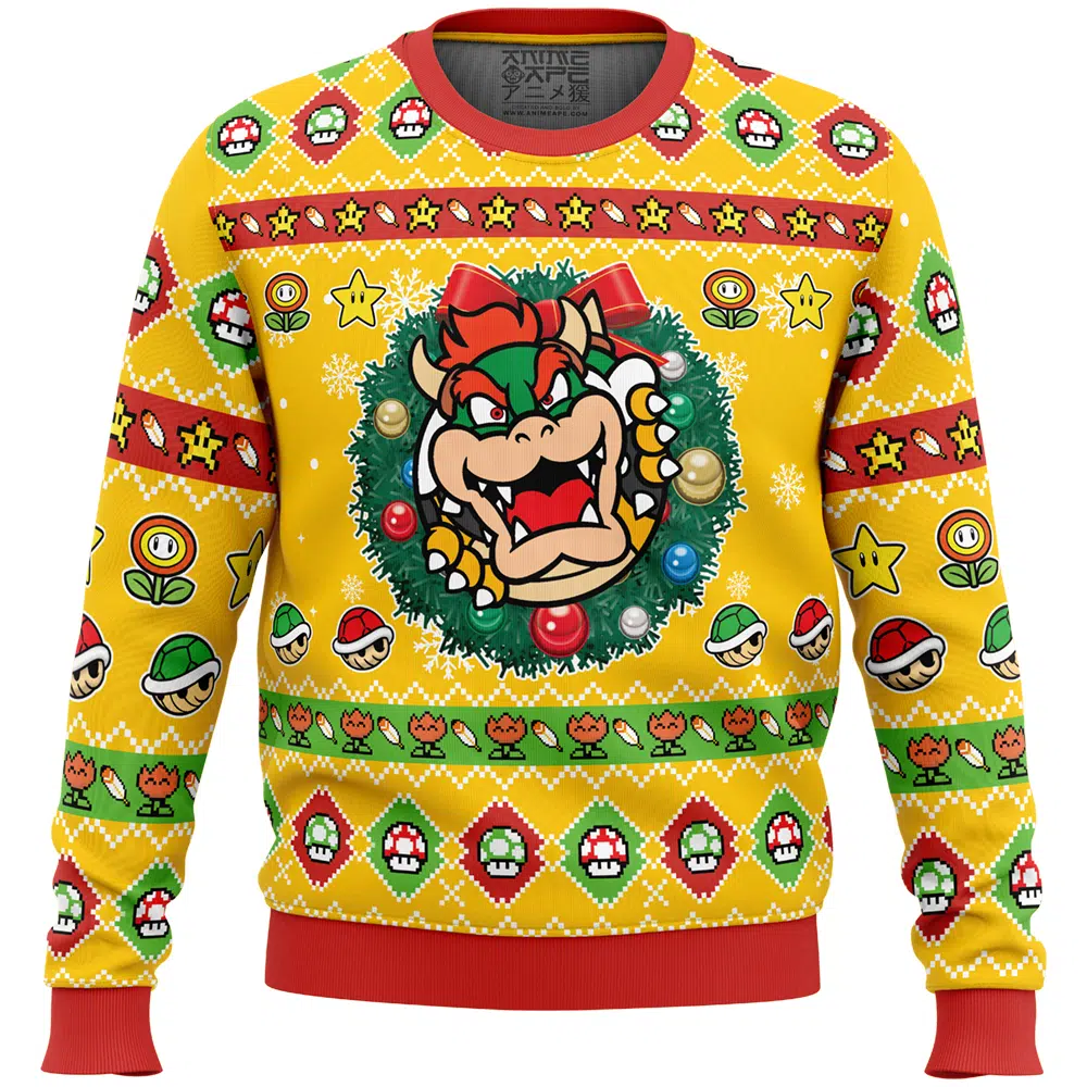 Bowser Super Mario Bros Ugly Christmas Sweater FRONT mockup - Mario Merch
