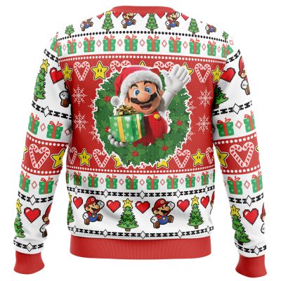 Christmas Mario Super Mario Ugly Christmas Sweater BACK mockup - Mario Merch