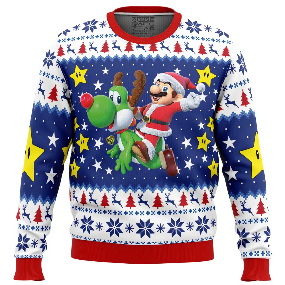 Christmas Odyssey Super Mario Ugly Christmas Sweater FRONT mockup - Mario Merch