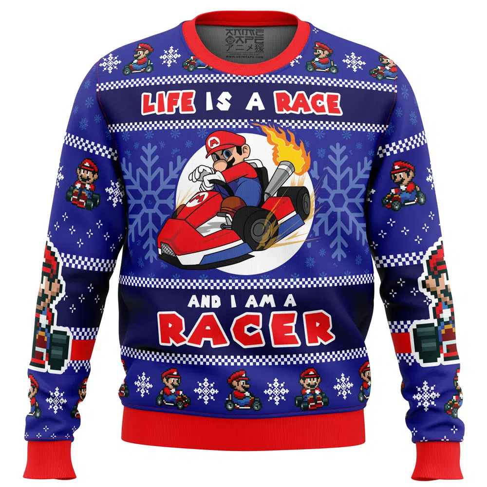 Mario Kart Racer SMB Ugly Christmas Sweater FRONT mockup - Mario Merch