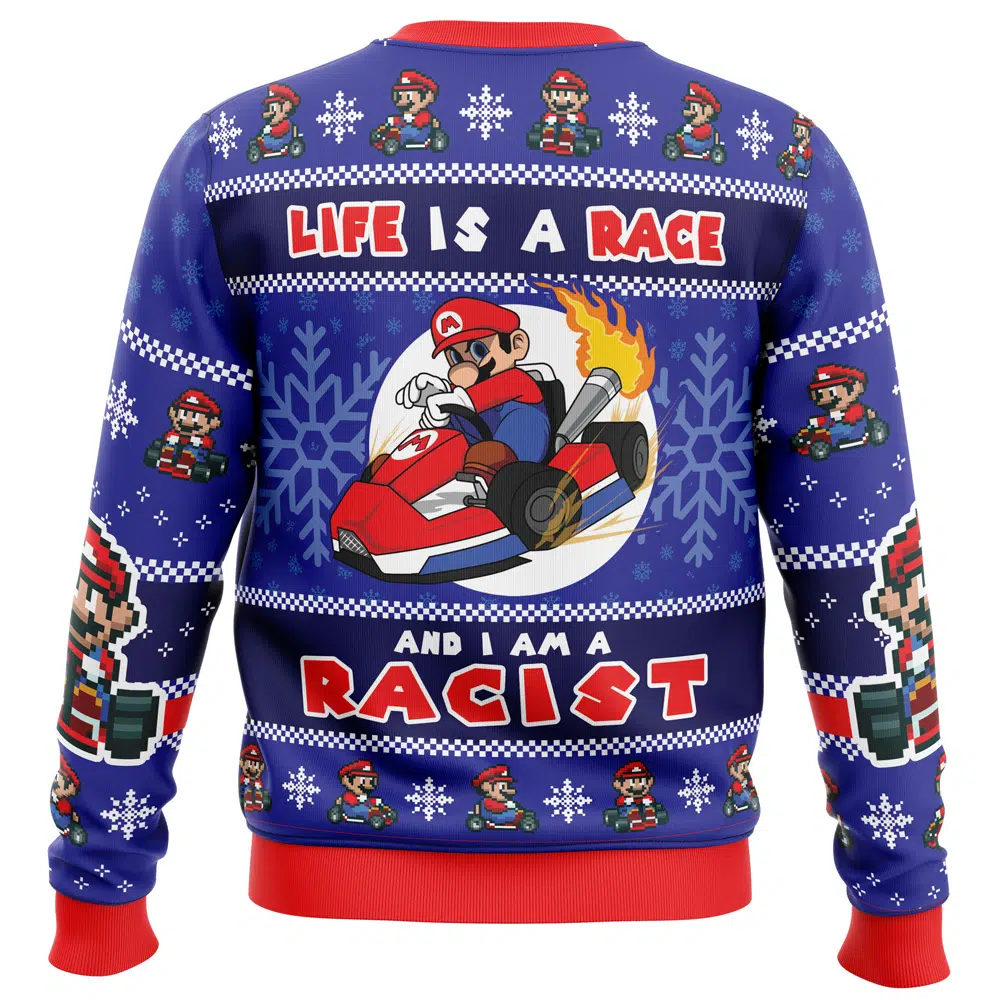Racer Meme Mario Kart SMB Ugly Christmas Sweater BACK mockup - Mario Merch