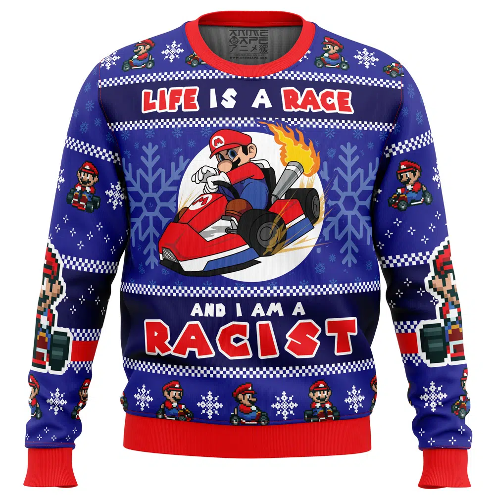 Racer Meme Mario Kart SMB Ugly Christmas Sweater FRONT mockup - Mario Merch