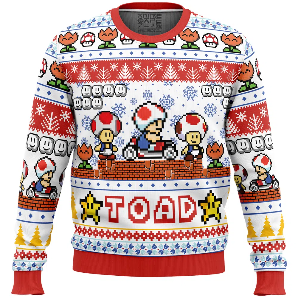 Toad Super Mario Ugly Christmas Sweater FRONT mockup - Mario Merch